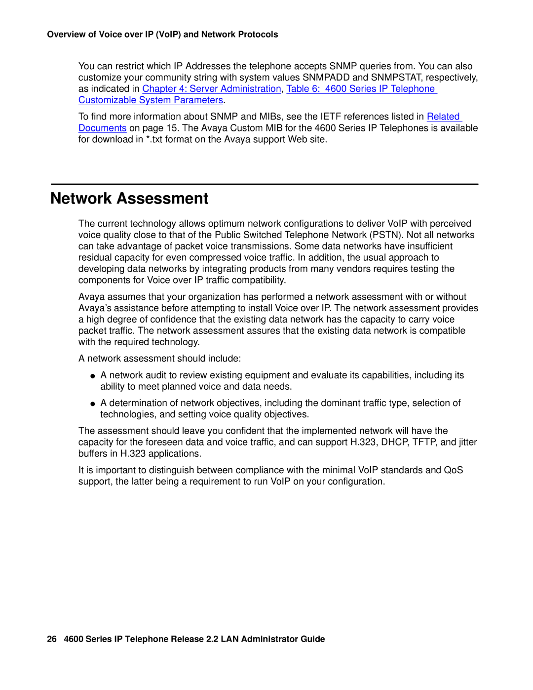 Avaya 4600 manual Network Assessment 