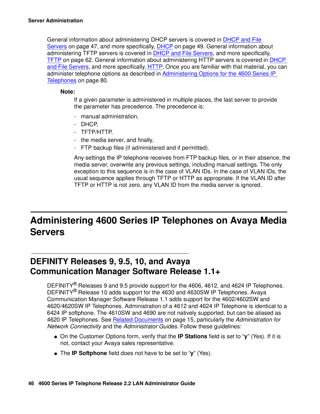 Avaya 4600 manual Dhcp TFTP/HTTP 