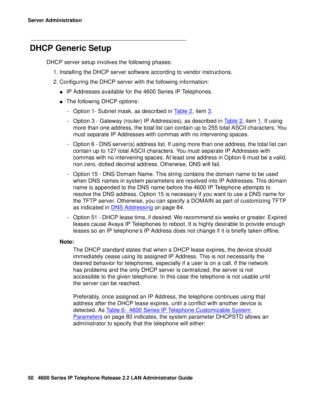 Avaya 4600 manual Dhcp Generic Setup 