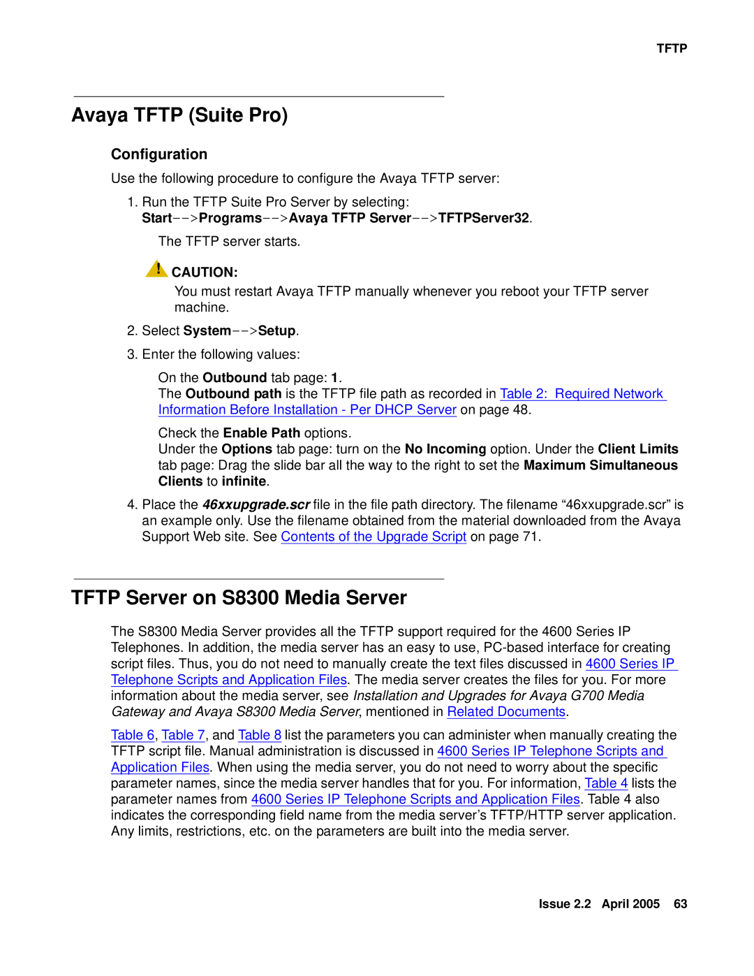 Avaya 4600 manual Avaya Tftp Suite Pro, Tftp Server on S8300 Media Server, Start--Programs--Avaya Tftp Server--TFTPServer32 