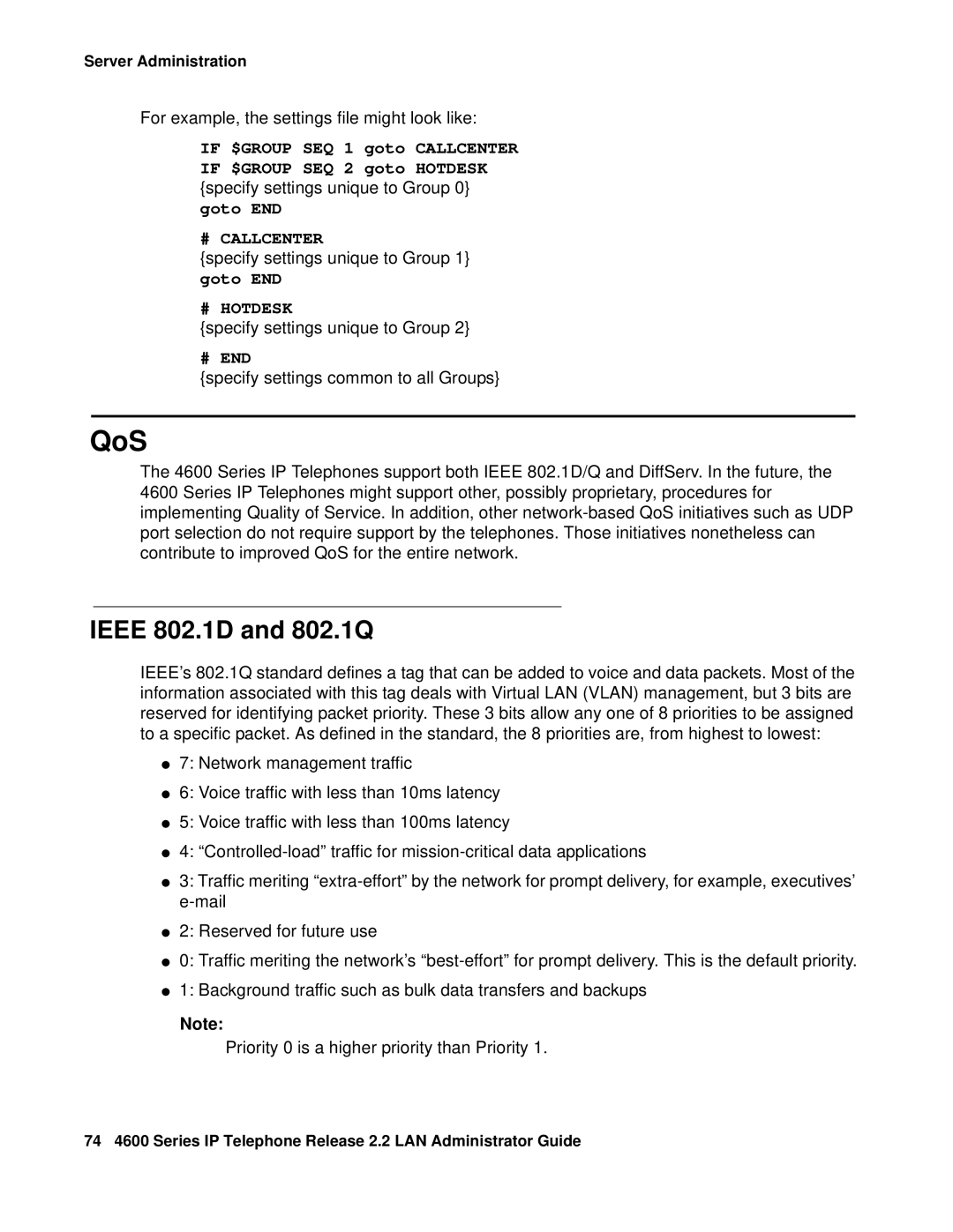 Avaya 4600 manual QoS, Ieee 802.1D and 802.1Q 