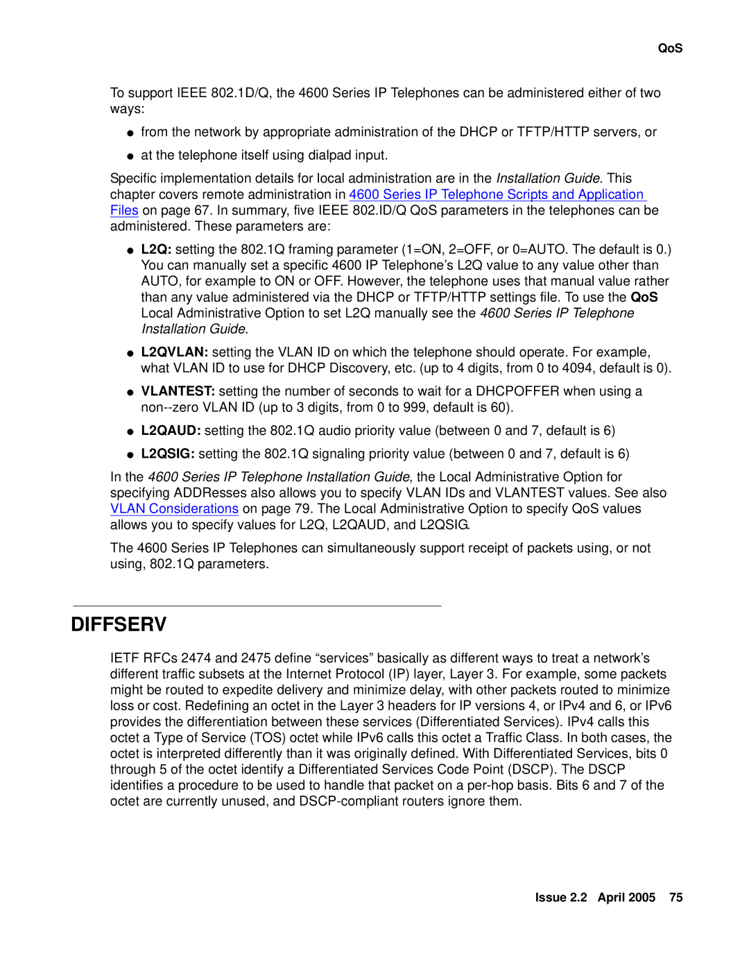 Avaya 4600 manual Diffserv 