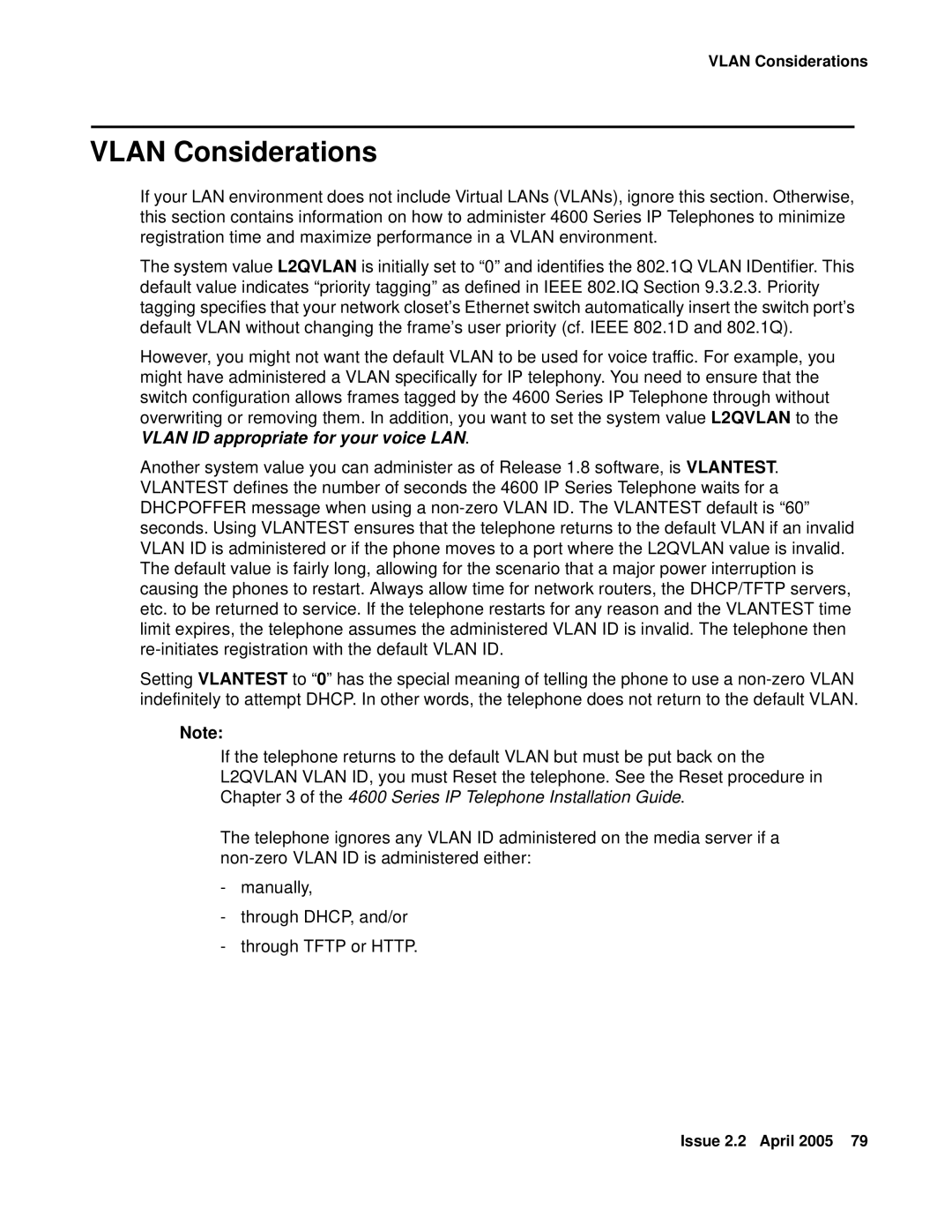 Avaya 4600 manual Vlan Considerations 