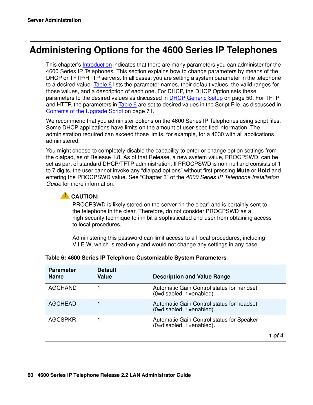 Avaya manual Administering Options for the 4600 Series IP Telephones, Agchand 