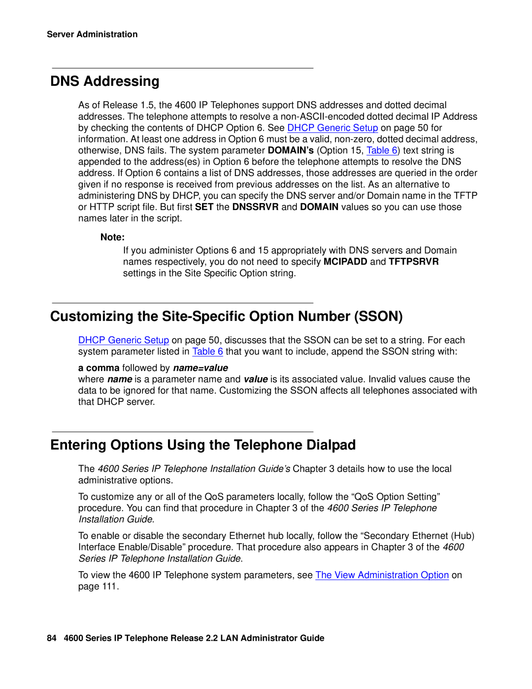 Avaya 4600 DNS Addressing, Customizing the Site-Specific Option Number Sson, Entering Options Using the Telephone Dialpad 