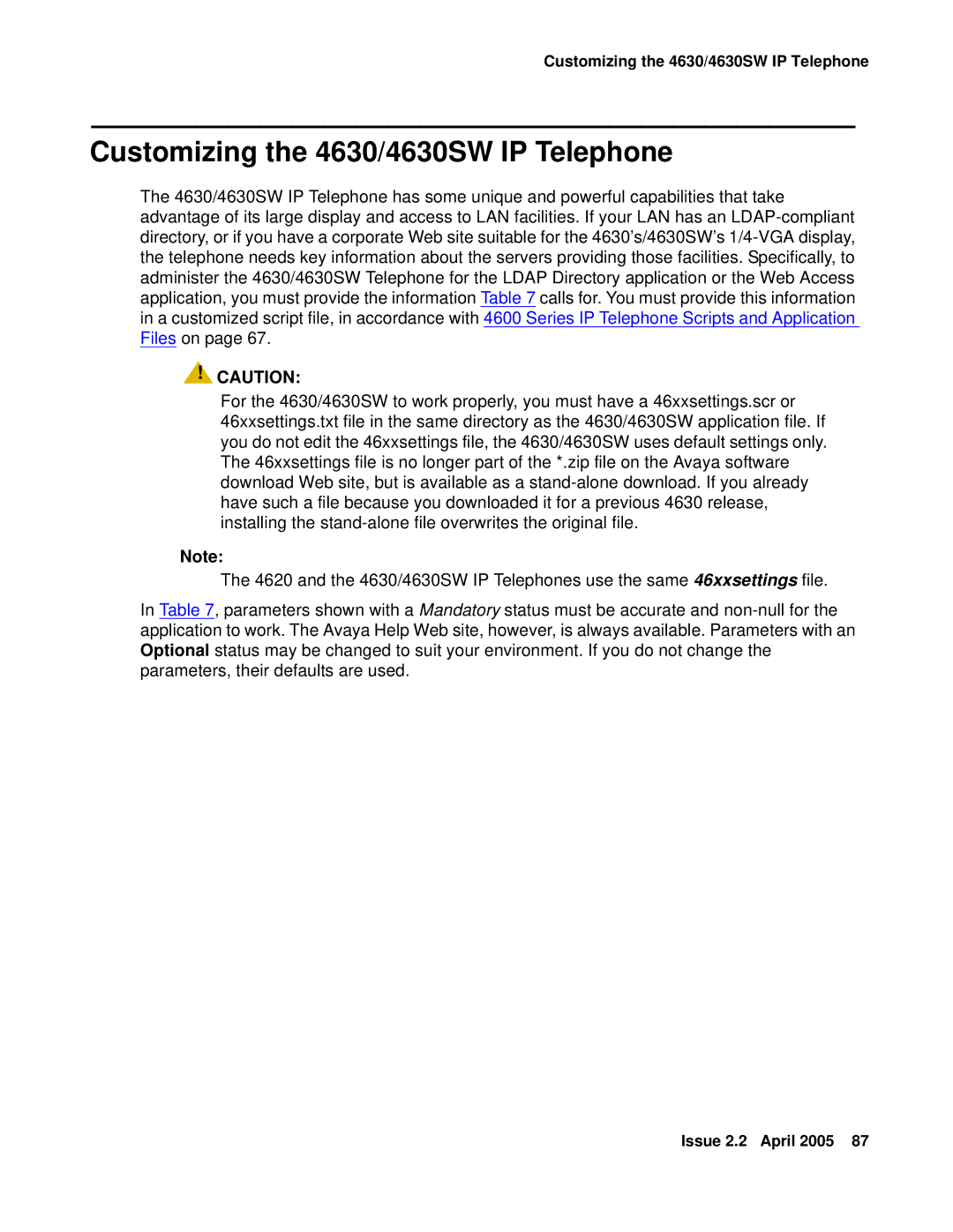 Avaya 4600 manual Customizing the 4630/4630SW IP Telephone 