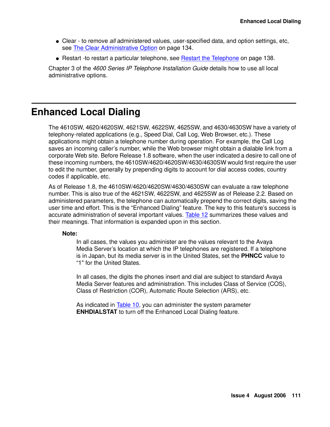 Avaya 4600 manual Enhanced Local Dialing 