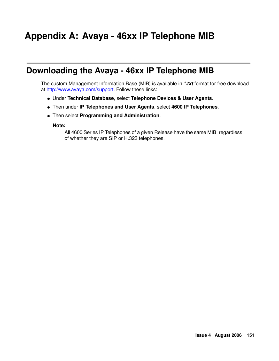 Avaya 4600 manual Appendix a Avaya 46xx IP Telephone MIB, Downloading the Avaya 46xx IP Telephone MIB 