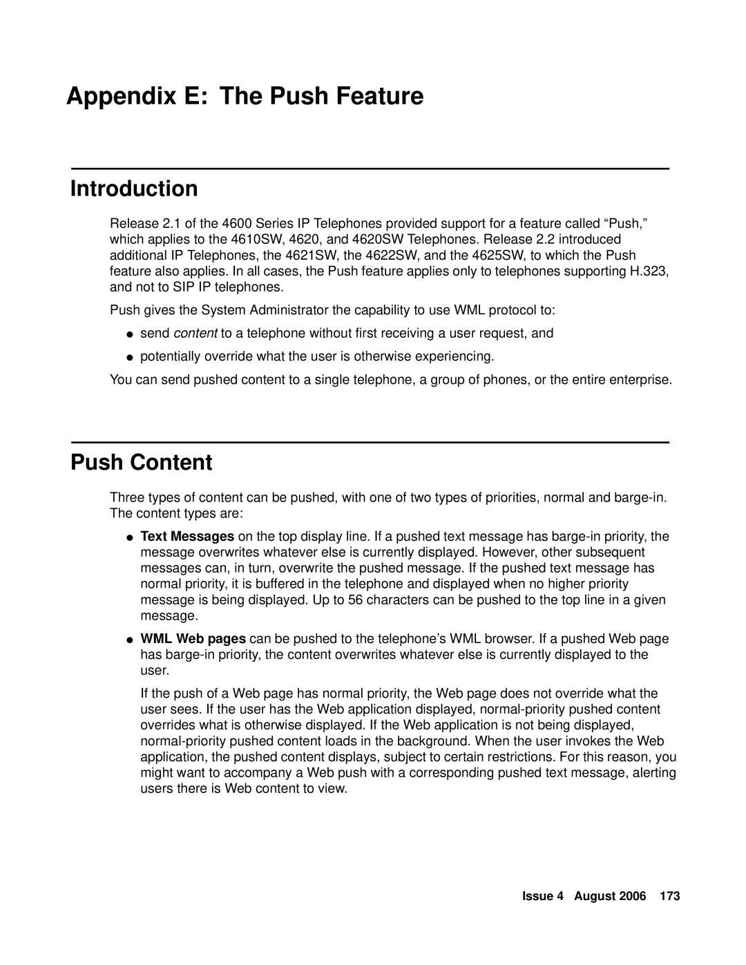 Avaya 4600 manual Appendix E The Push Feature, Push Content 