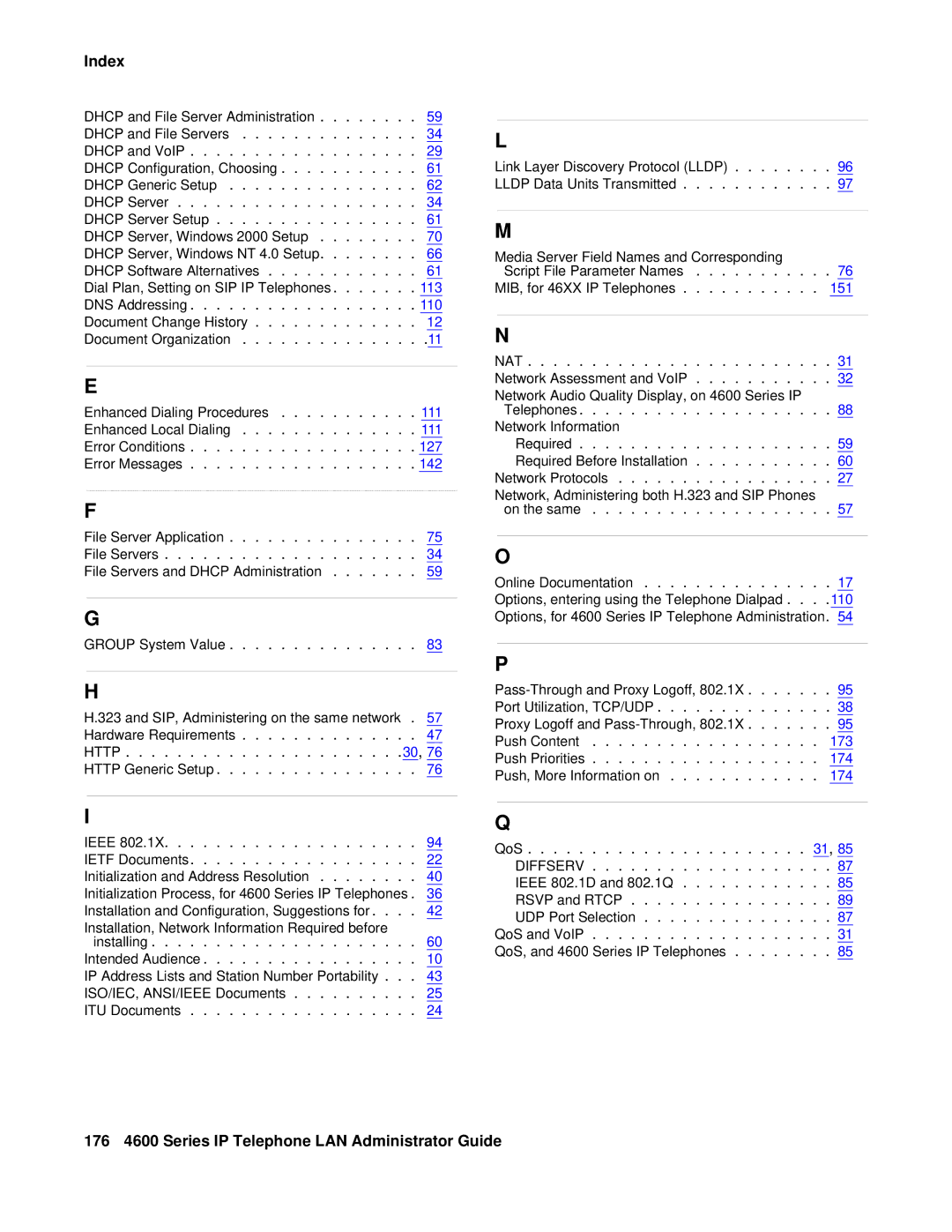 Avaya manual 176 4600 Series IP Telephone LAN Administrator Guide 