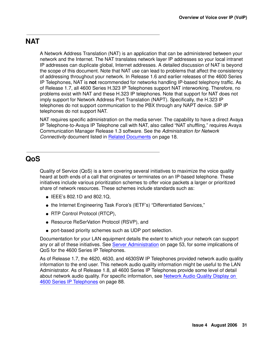 Avaya 4600 manual Nat, QoS 