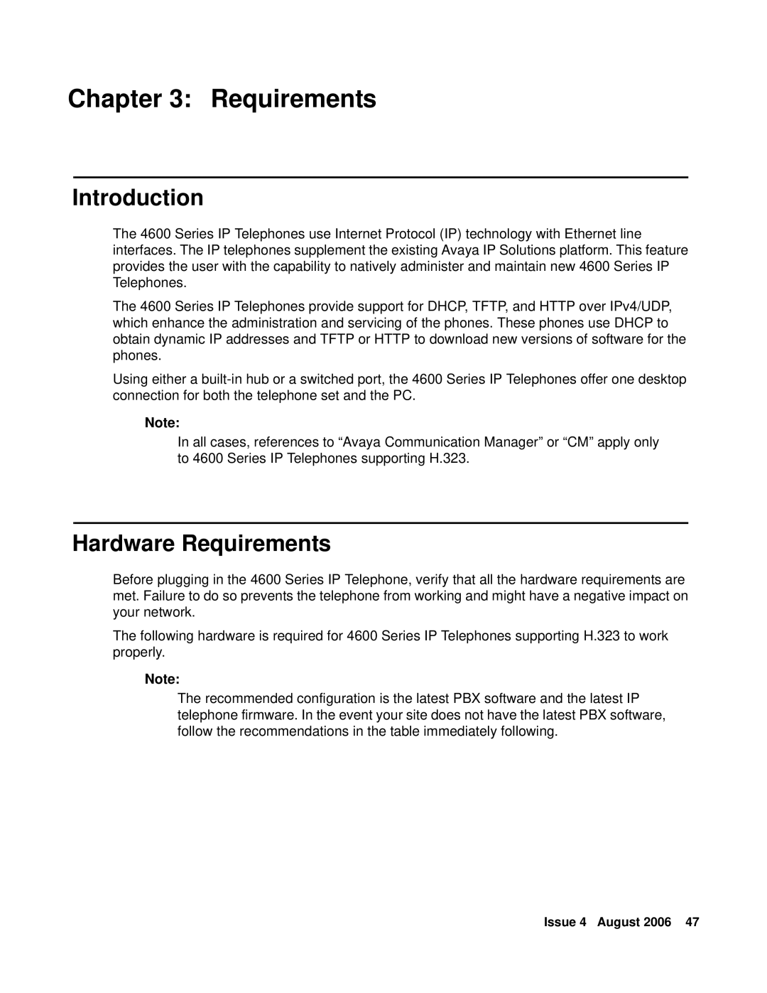 Avaya 4600 manual Hardware Requirements 