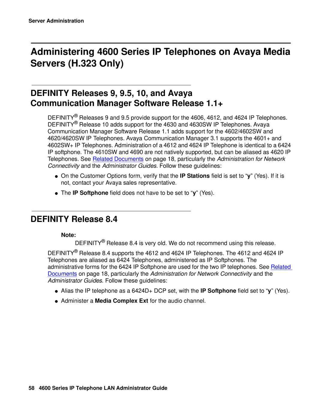 Avaya 4600 manual Definity Release 