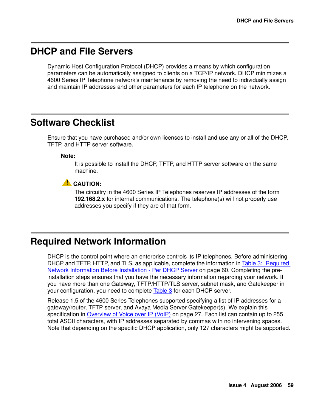 Avaya 4600 manual Dhcp and File Servers, Software Checklist, Required Network Information 