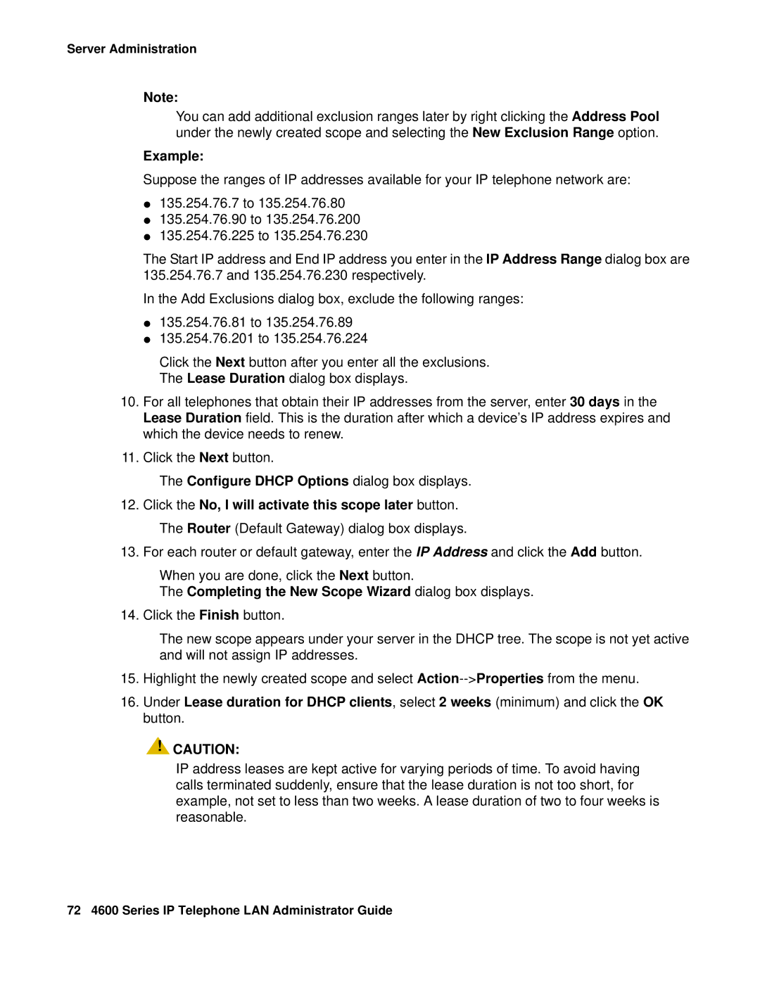 Avaya 4600 manual Example, Completing the New Scope Wizard dialog box displays 