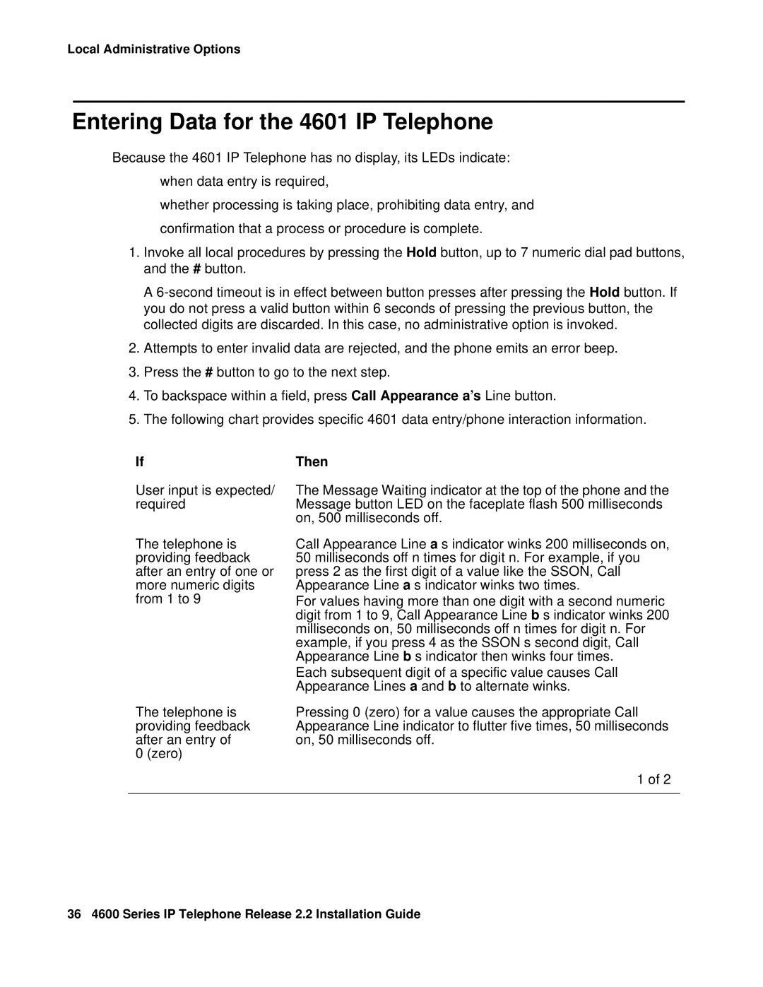 Avaya 4602SW, 4612, 4620SW, 4606, 4610SW manual Entering Data for the 4601 IP Telephone, Then 