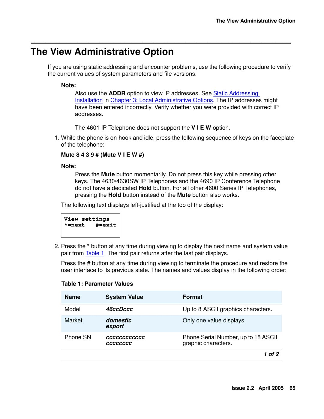 Avaya 4612, 4602SW, 4620SW, 4606, 4601, 4610SW manual View Administrative Option 