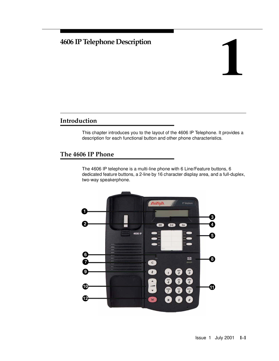 Avaya 4606 manual IP Telephone Description, Introduction, IP Phone 