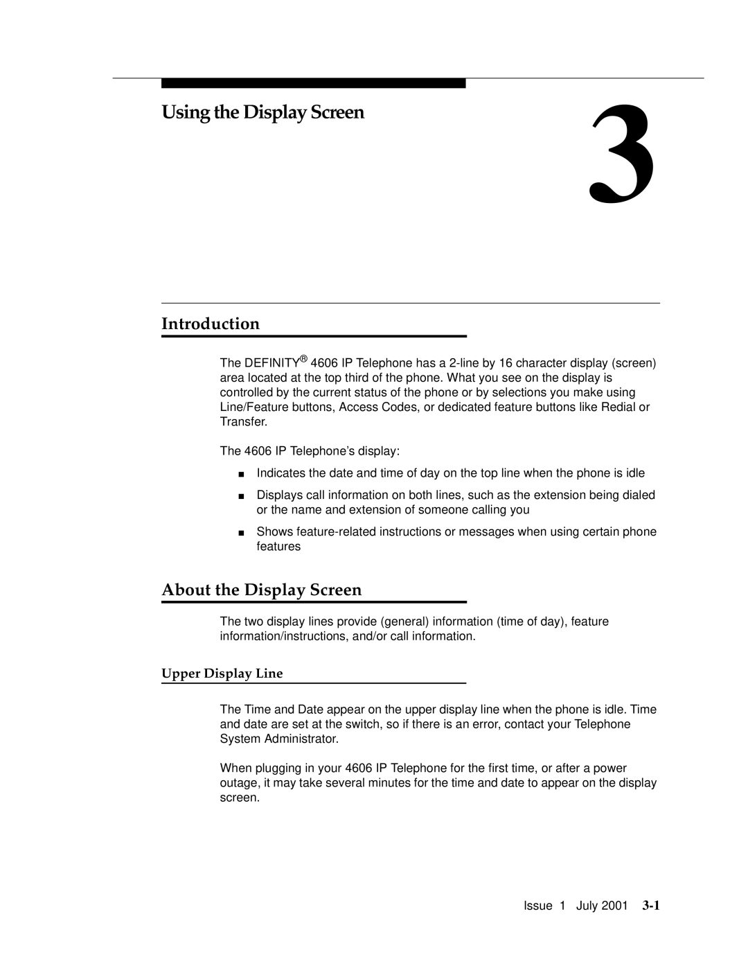 Avaya 4606 manual Using the Display Screen3, About the Display Screen, Upper Display Line 