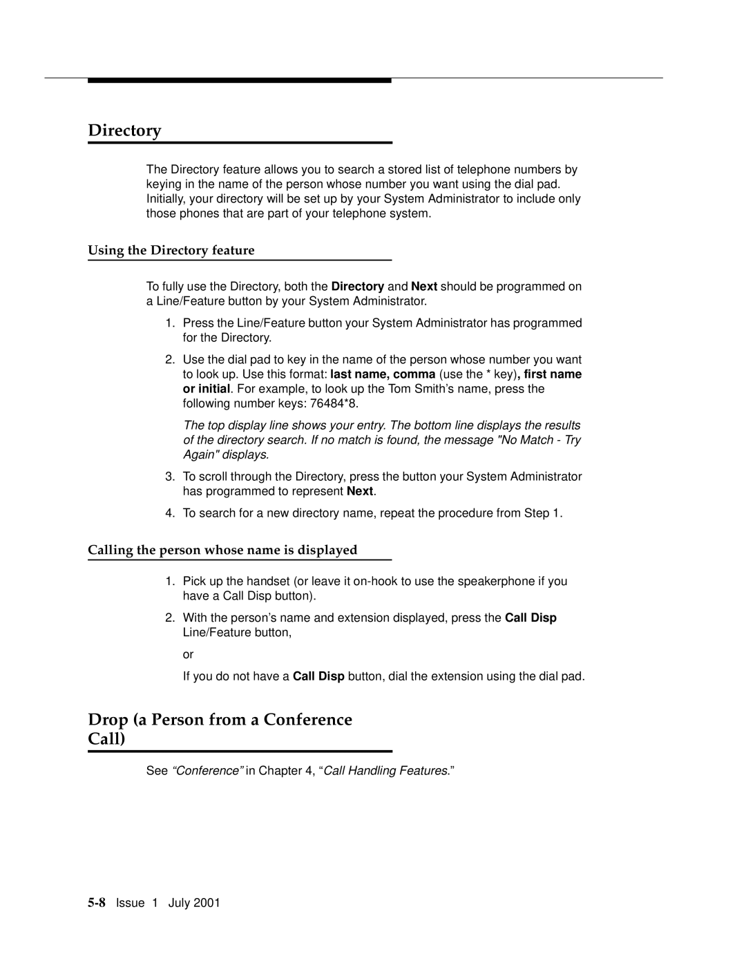 Avaya 4606 manual Drop a Person from a Conference Call, Using the Directory feature 