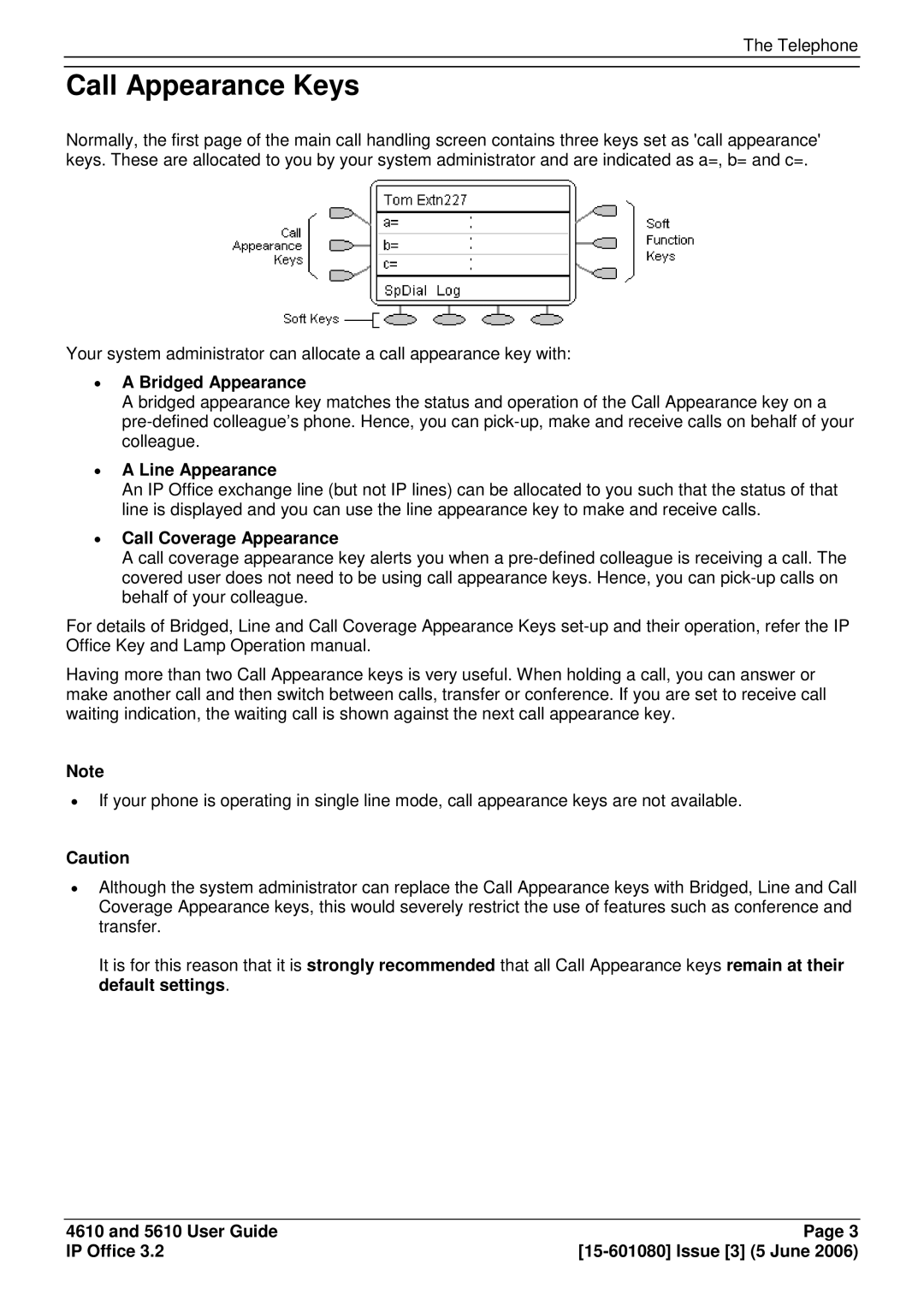 Avaya 5610, 4610 manual Call Appearance Keys, ∙ a Bridged Appearance, ∙ a Line Appearance, ∙ Call Coverage Appearance 