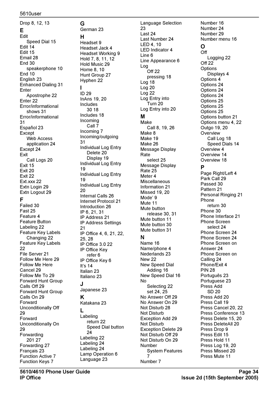 Avaya manual 5610/4610 Phone User Guide IP Office 