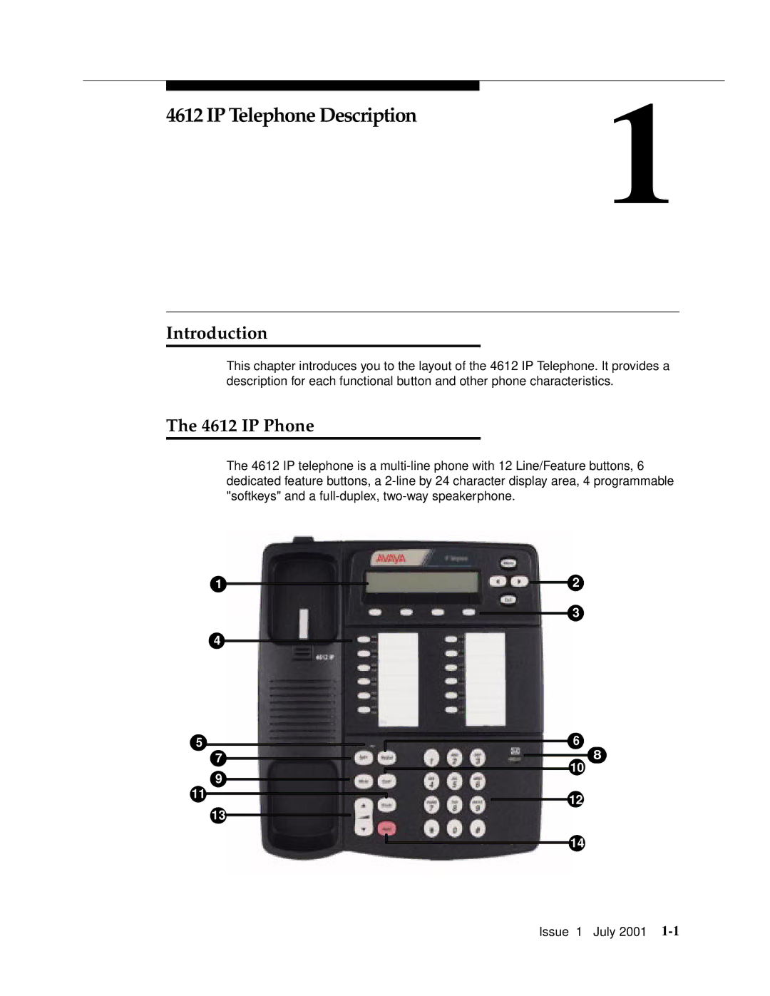 Avaya 4612 manual IP Telephone Description, Introduction, IP Phone 