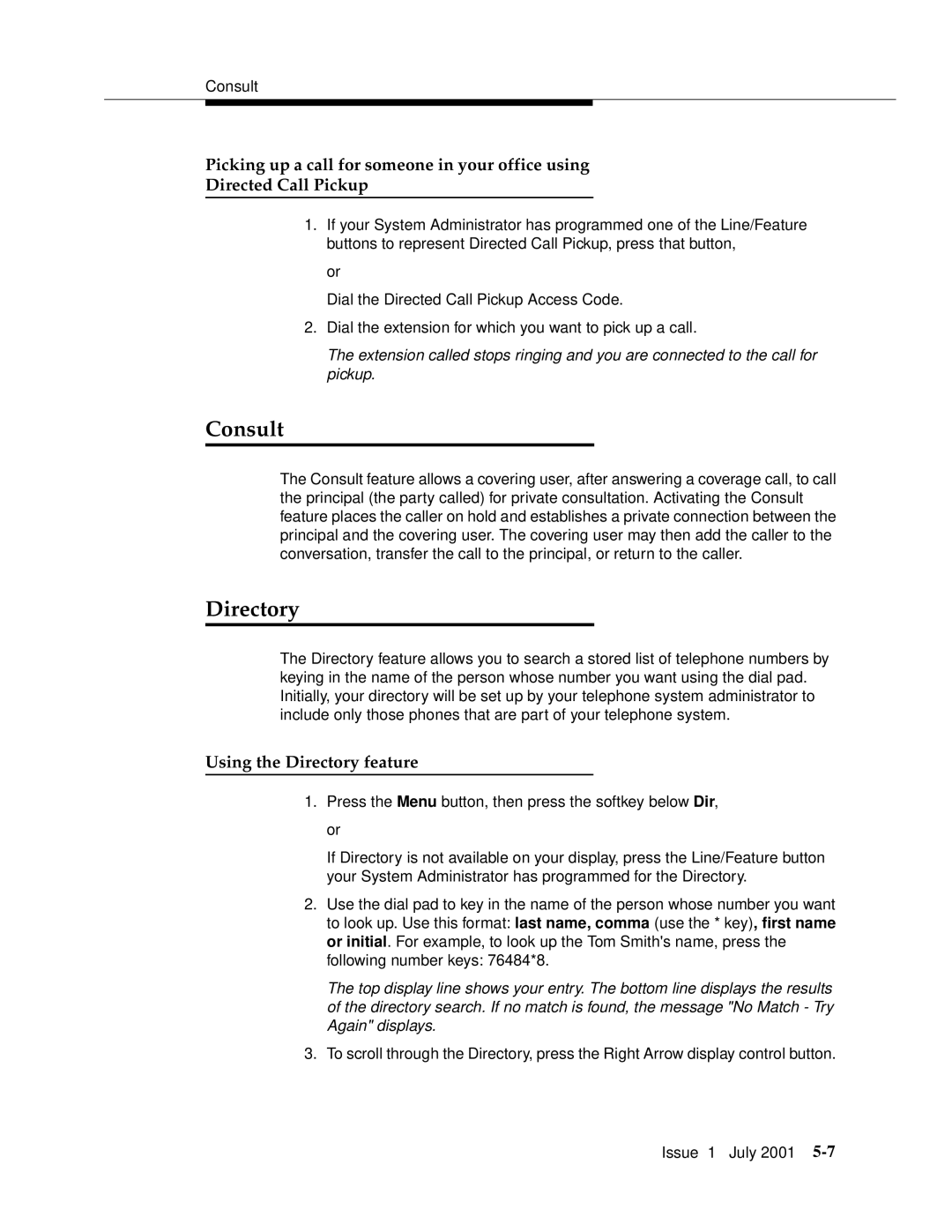 Avaya 4612 manual Consult, Using the Directory feature 