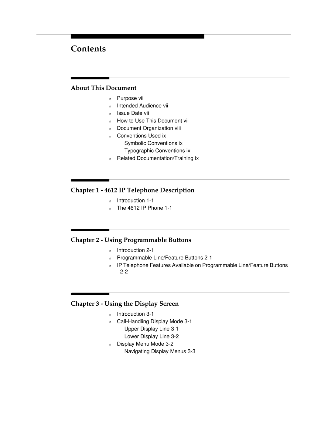 Avaya 4612 manual Contents 