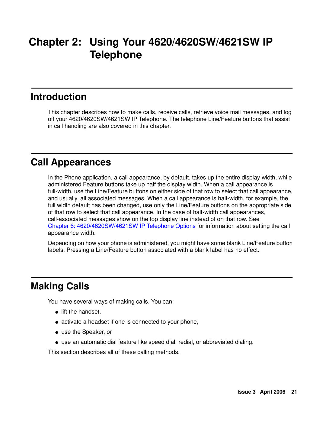 Avaya manual Using Your 4620/4620SW/4621SW IP Telephone, Call Appearances, Making Calls 