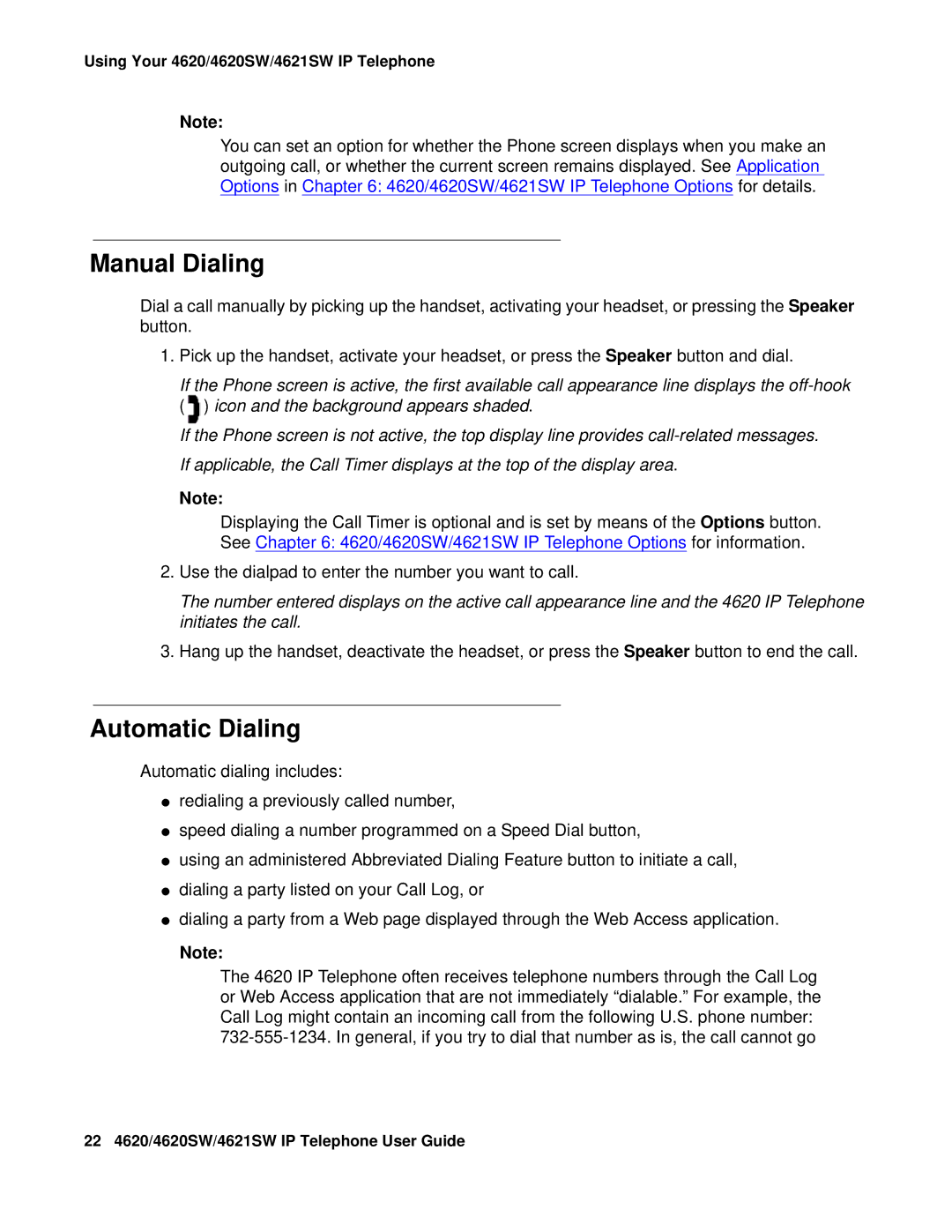 Avaya 4620SW, 4621SW manual Manual Dialing, Automatic Dialing 