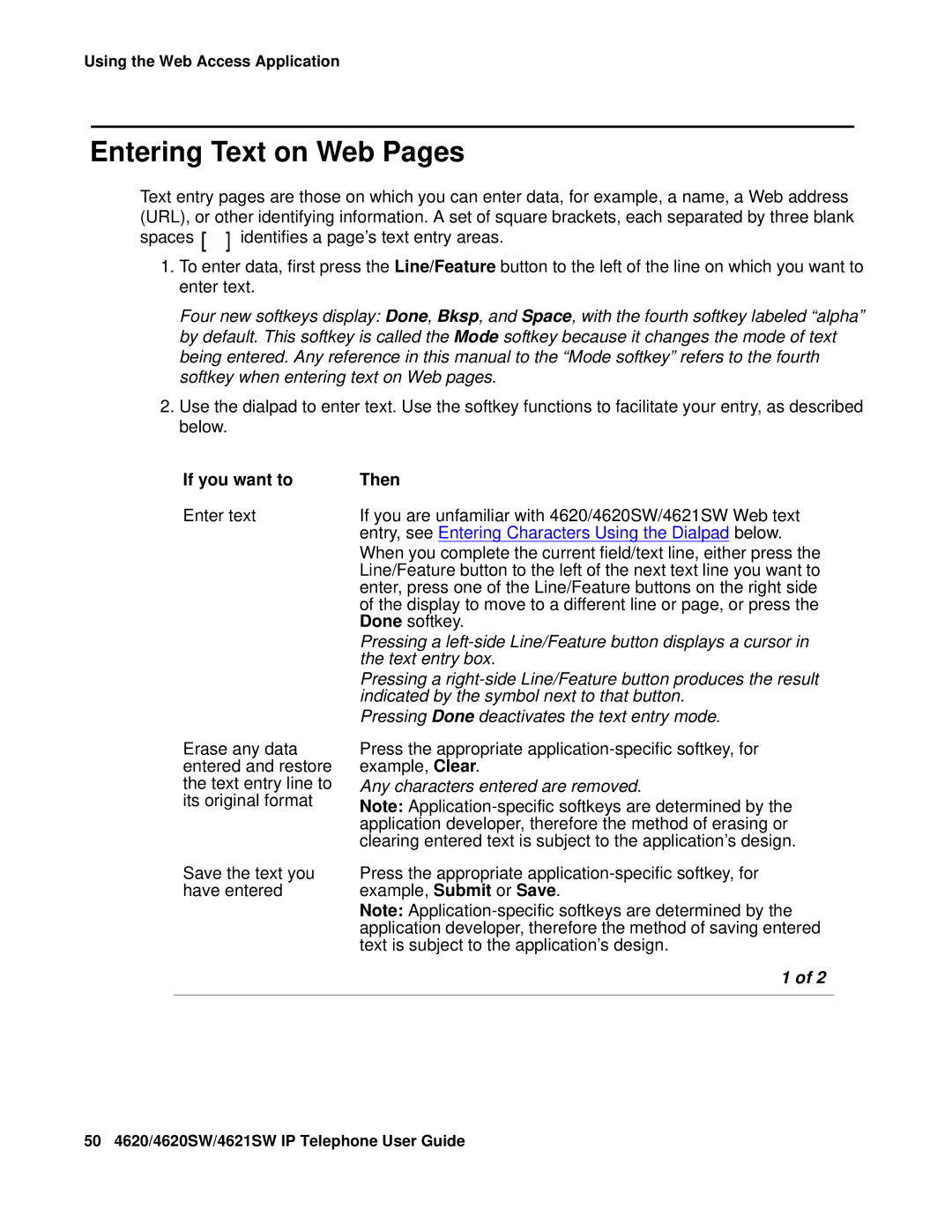 Avaya 4621SW, 4620SW manual Entering Text on Web Pages, Any characters entered are removed 