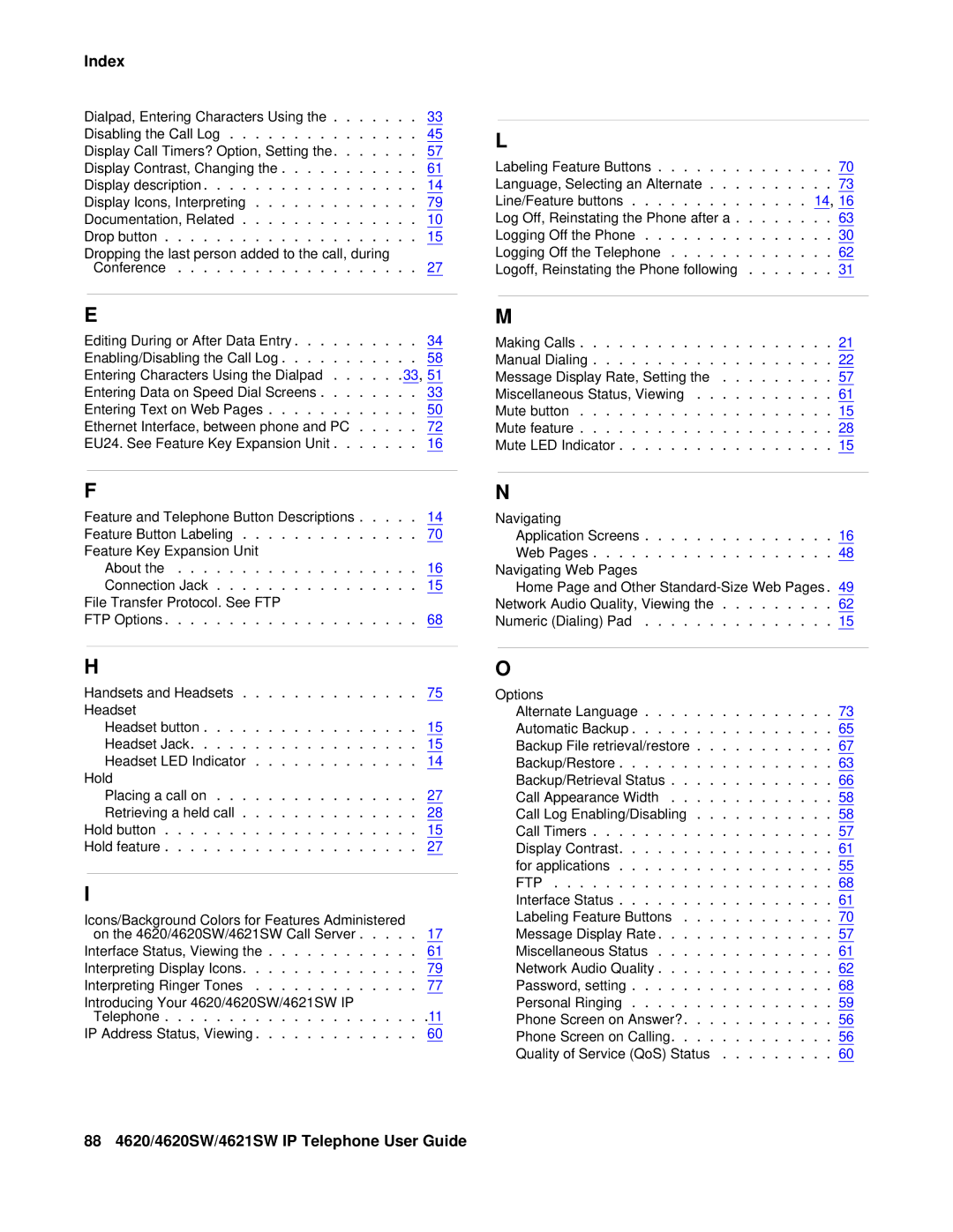 Avaya manual 88 4620/4620SW/4621SW IP Telephone User Guide 