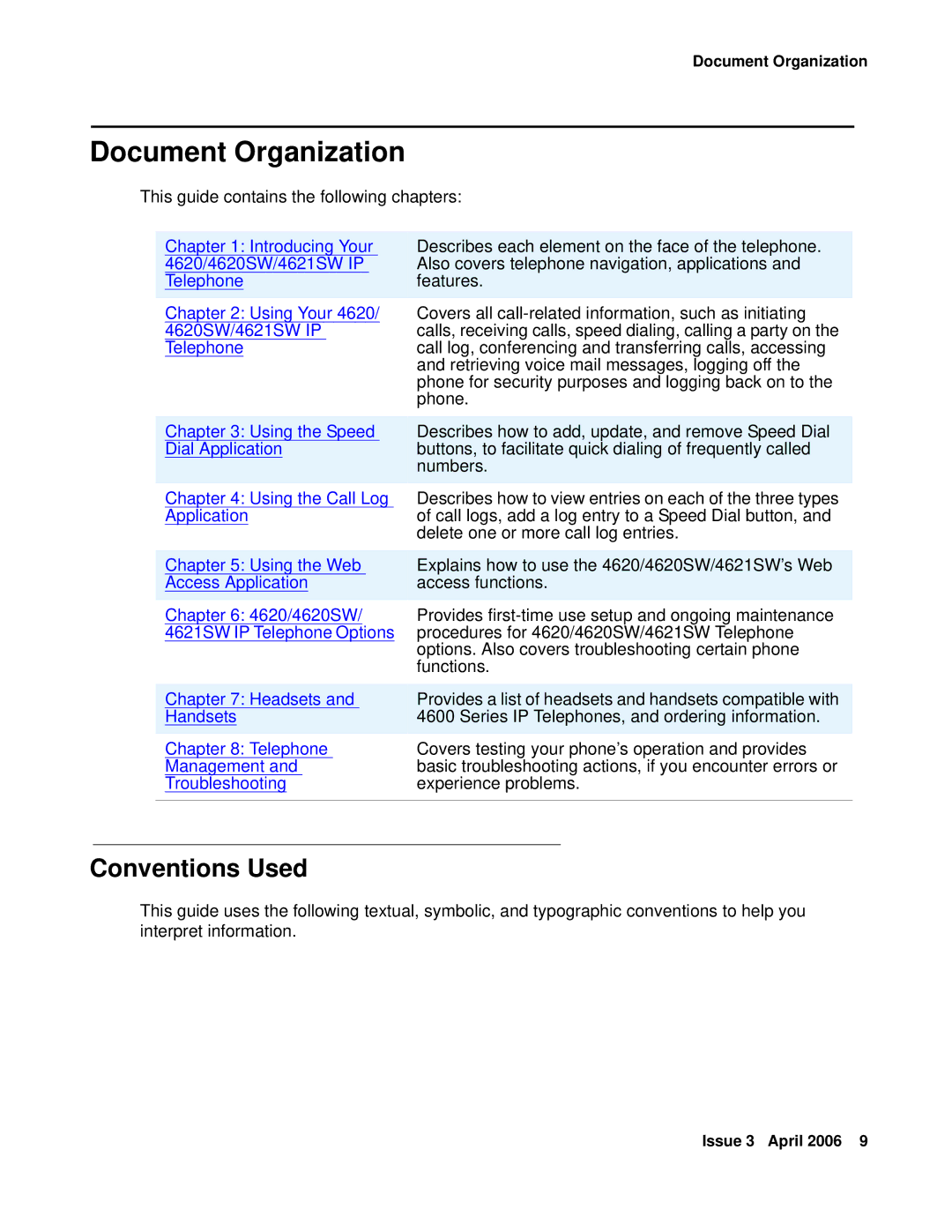 Avaya 4620SW, 4621SW manual Document Organization, Conventions Used 