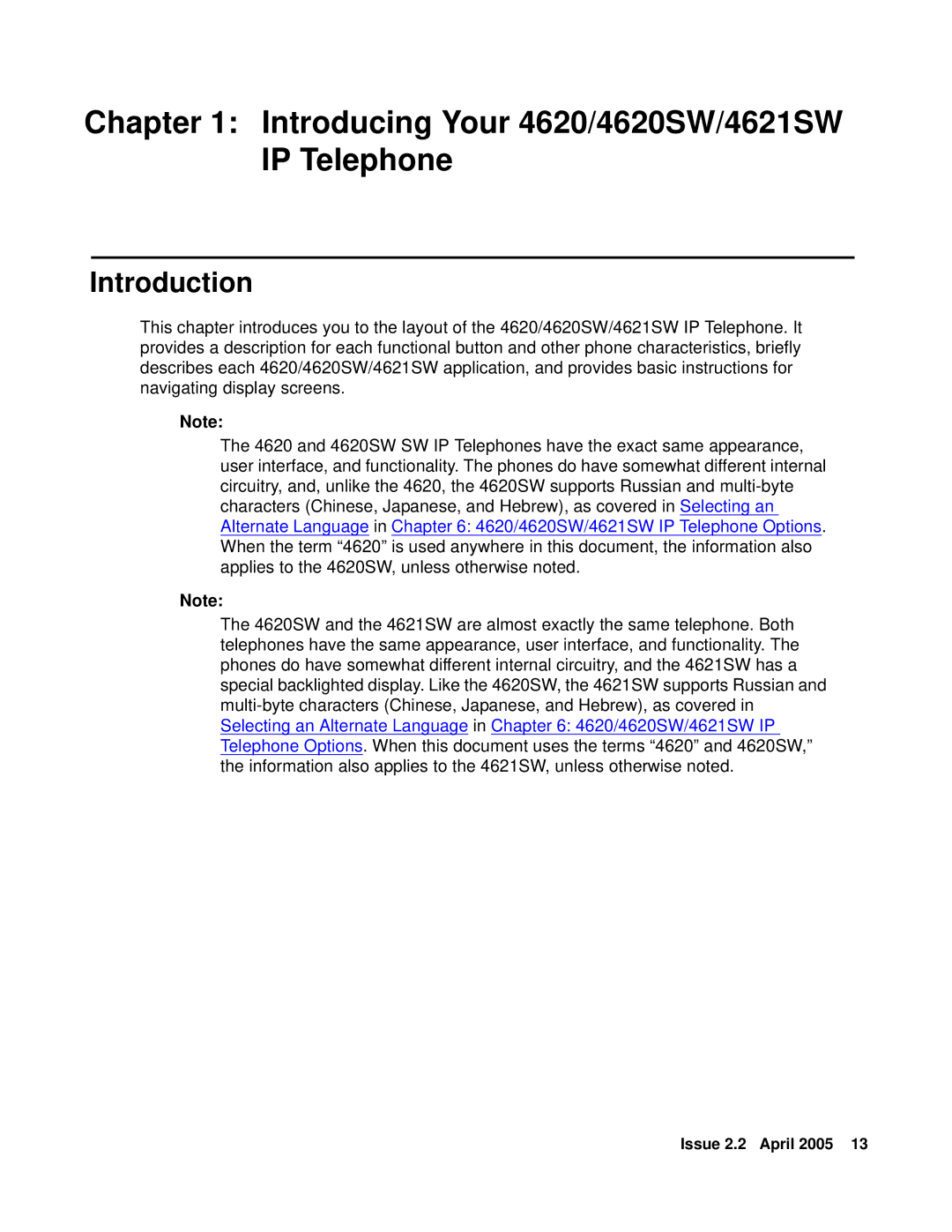 Avaya manual Introducing Your 4620/4620SW/4621SW IP Telephone, Introduction 