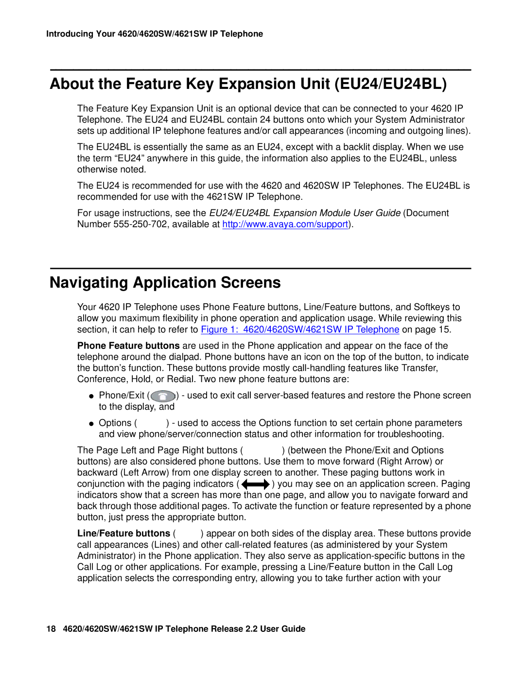 Avaya 4621SW IP manual About the Feature Key Expansion Unit EU24/EU24BL, Navigating Application Screens 