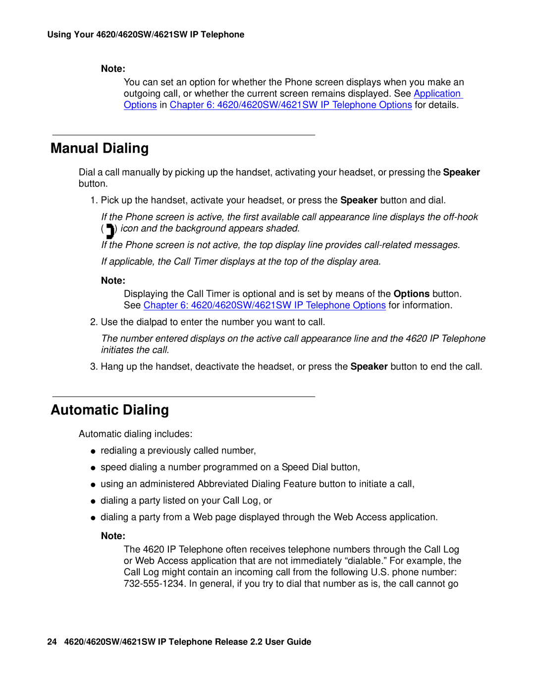 Avaya 4621SW IP manual Manual Dialing, Automatic Dialing 