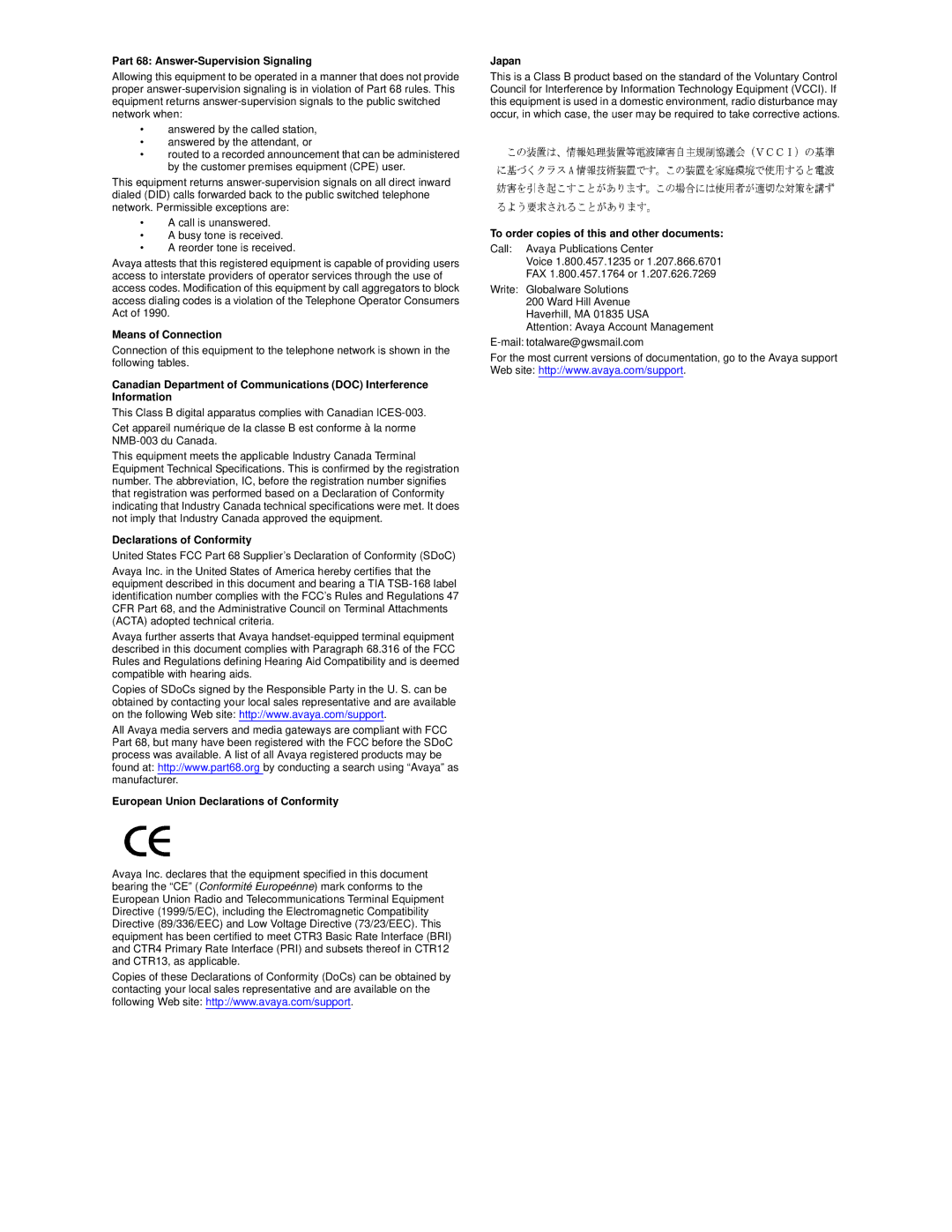 Avaya 4621SW IP manual Means of Connection 