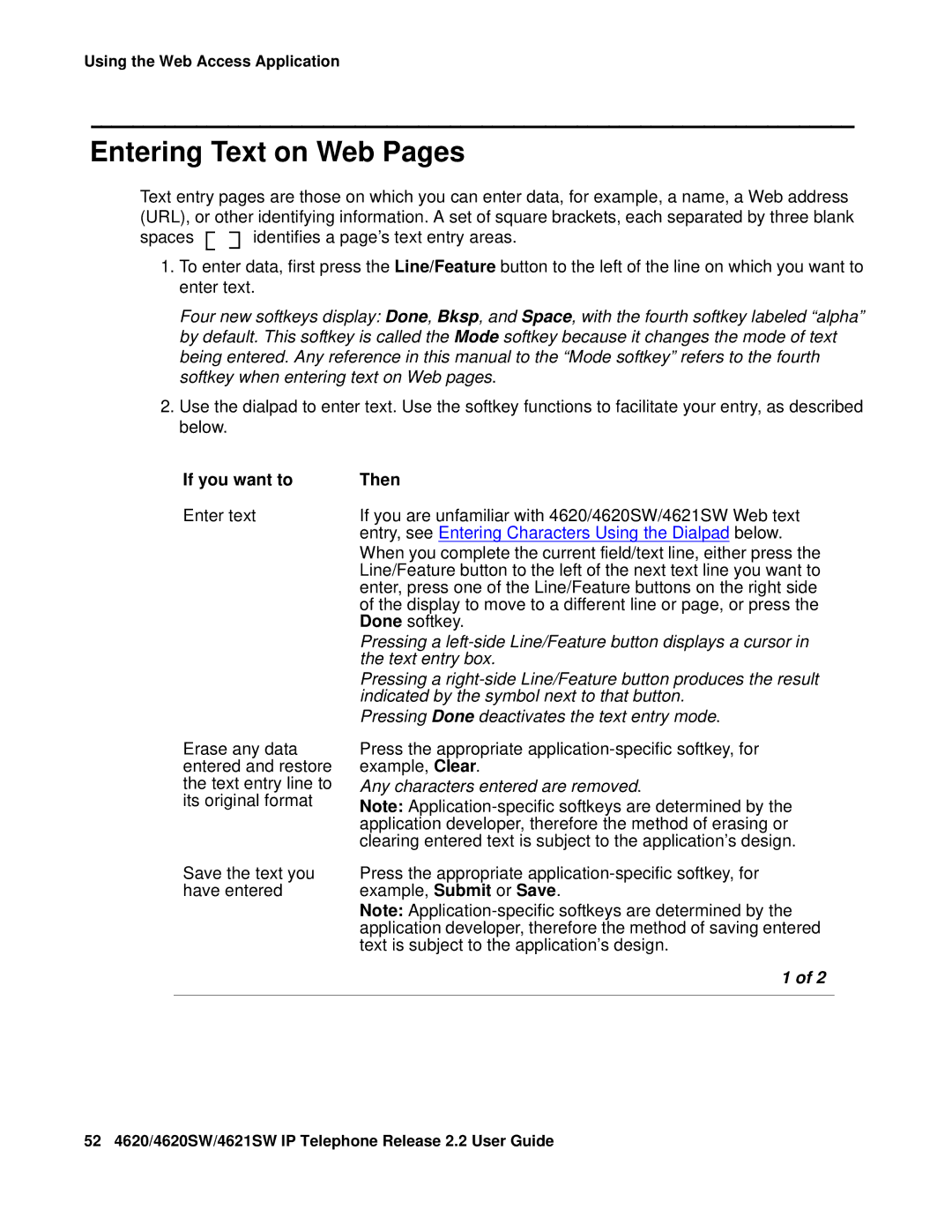 Avaya 4621SW IP manual Entering Text on Web Pages, Any characters entered are removed 