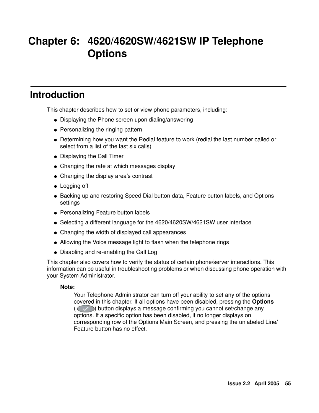 Avaya manual 4620/4620SW/4621SW IP Telephone Options, Introduction 