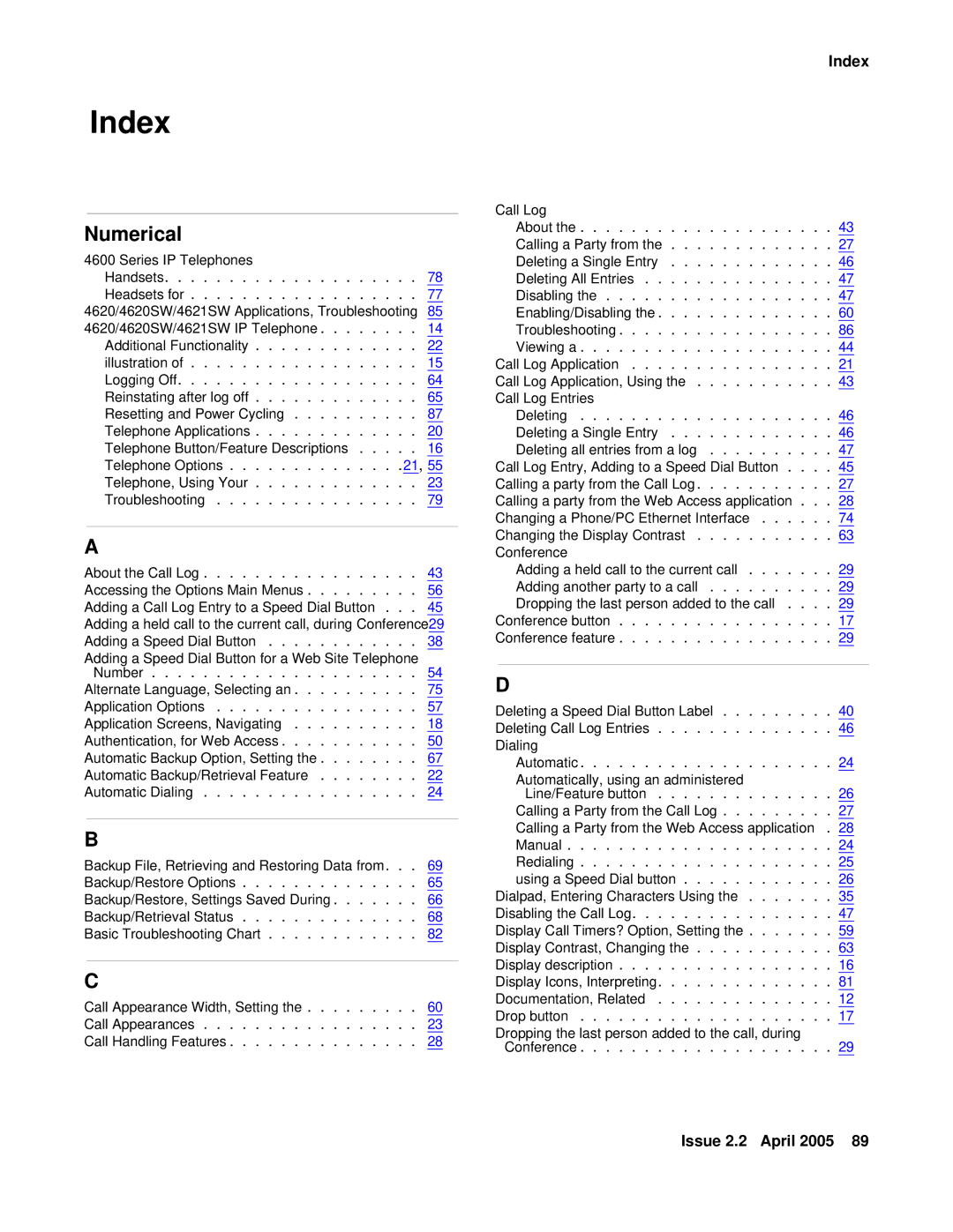 Avaya 4621SW IP manual Index, Numerical 