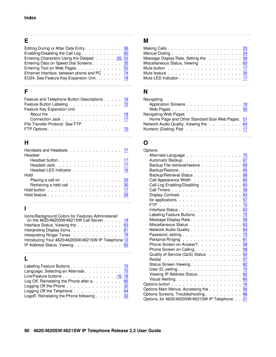 Avaya manual 90 4620/4620SW/4621SW IP Telephone Release 2.2 User Guide 