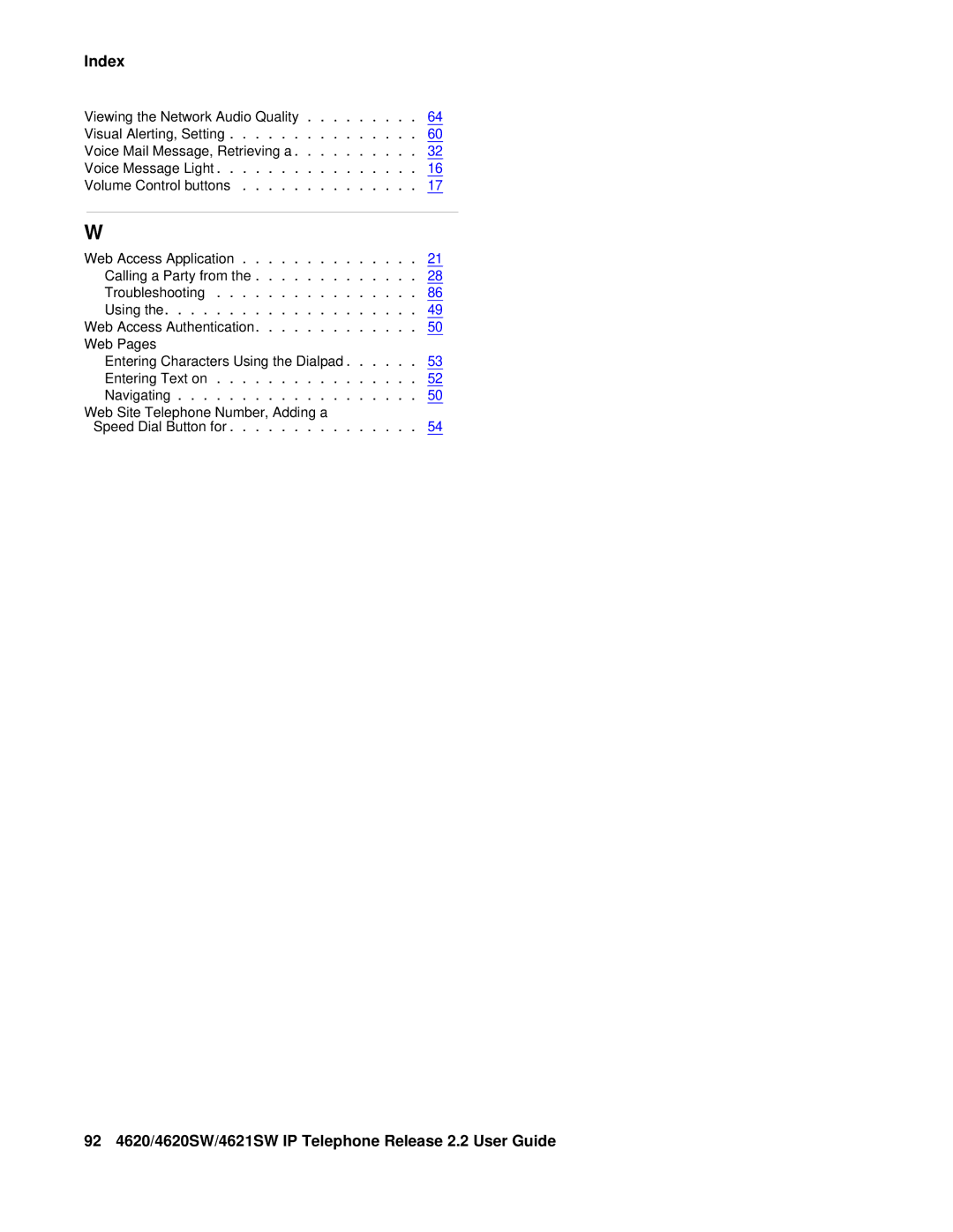 Avaya manual 92 4620/4620SW/4621SW IP Telephone Release 2.2 User Guide 