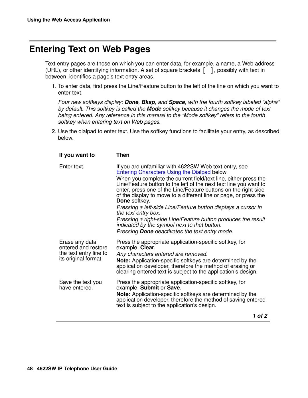 Avaya 4622SW IP manual Entering Text on Web Pages, Any characters entered are removed 