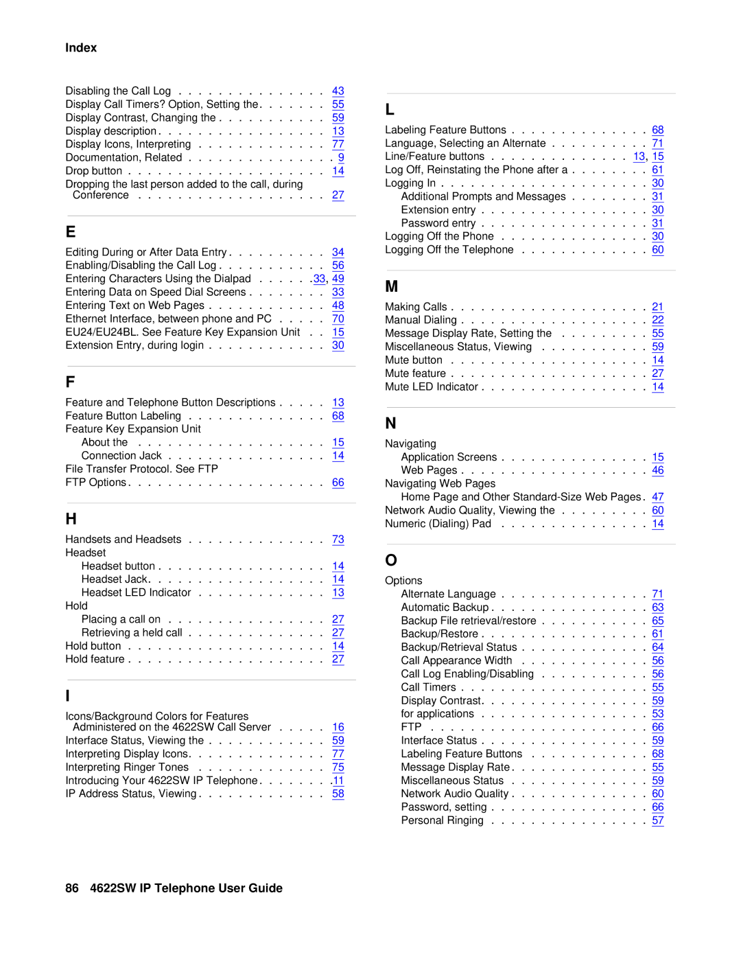 Avaya manual 86 4622SW IP Telephone User Guide 