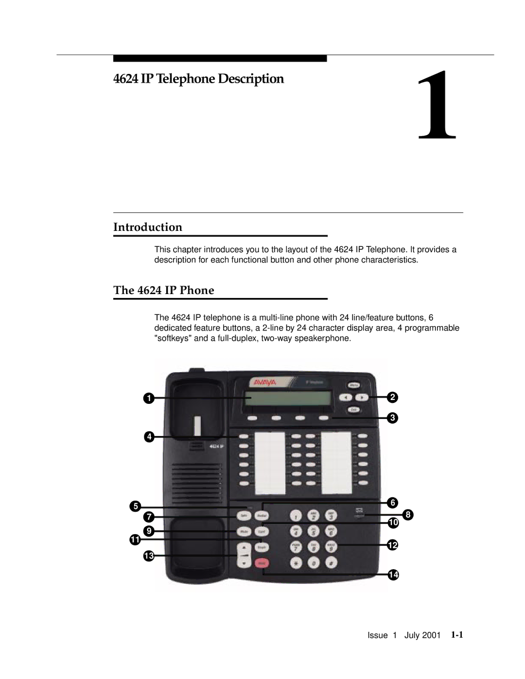 Avaya 4624 manual IP Telephone Description, Introduction, IP Phone 