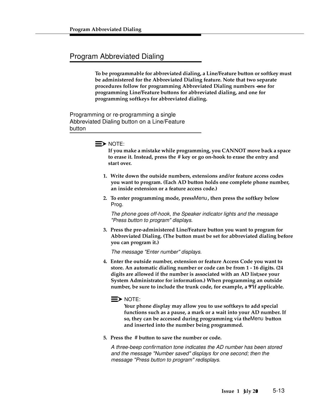 Avaya 4624 manual Program Abbreviated Dialing, Message Enter number displays 