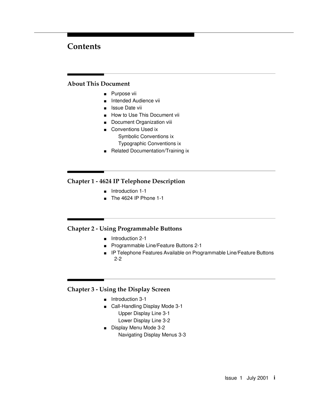 Avaya 4624 manual Contents 