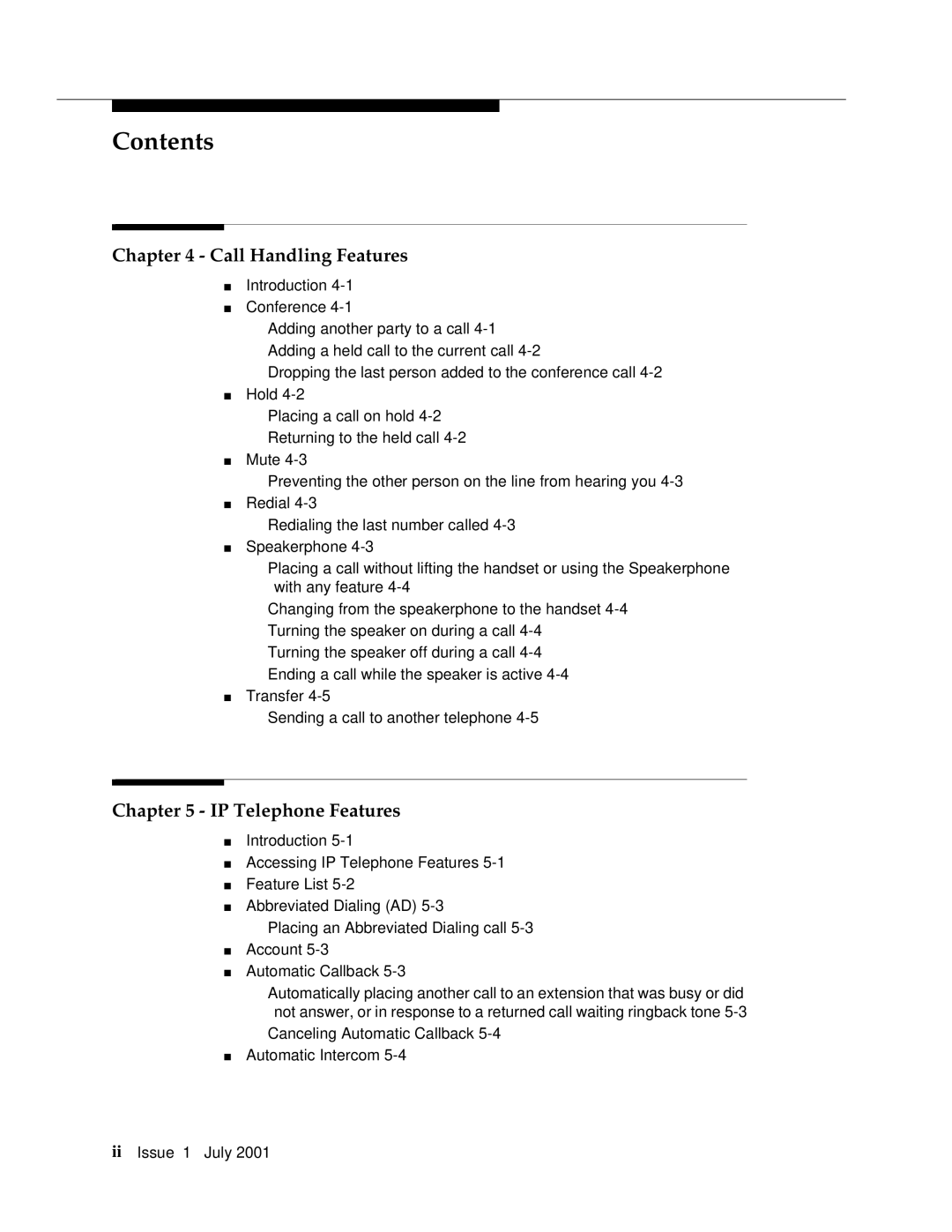 Avaya 4624 manual Call Handling Features 