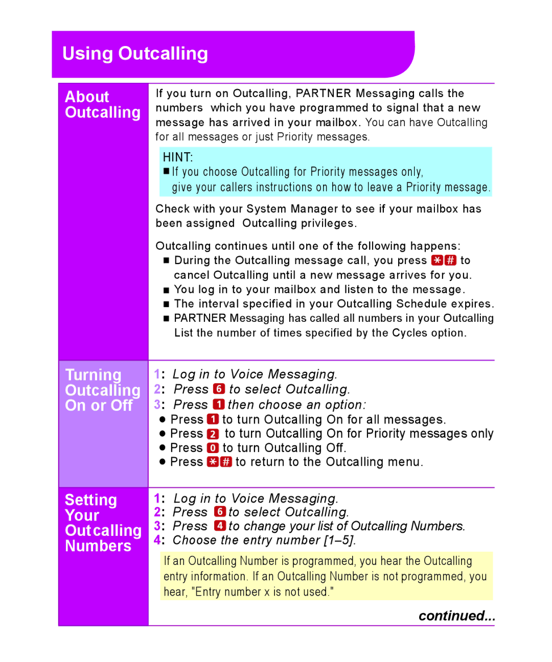 Avaya 518-100-701 manual Using Outcalling 